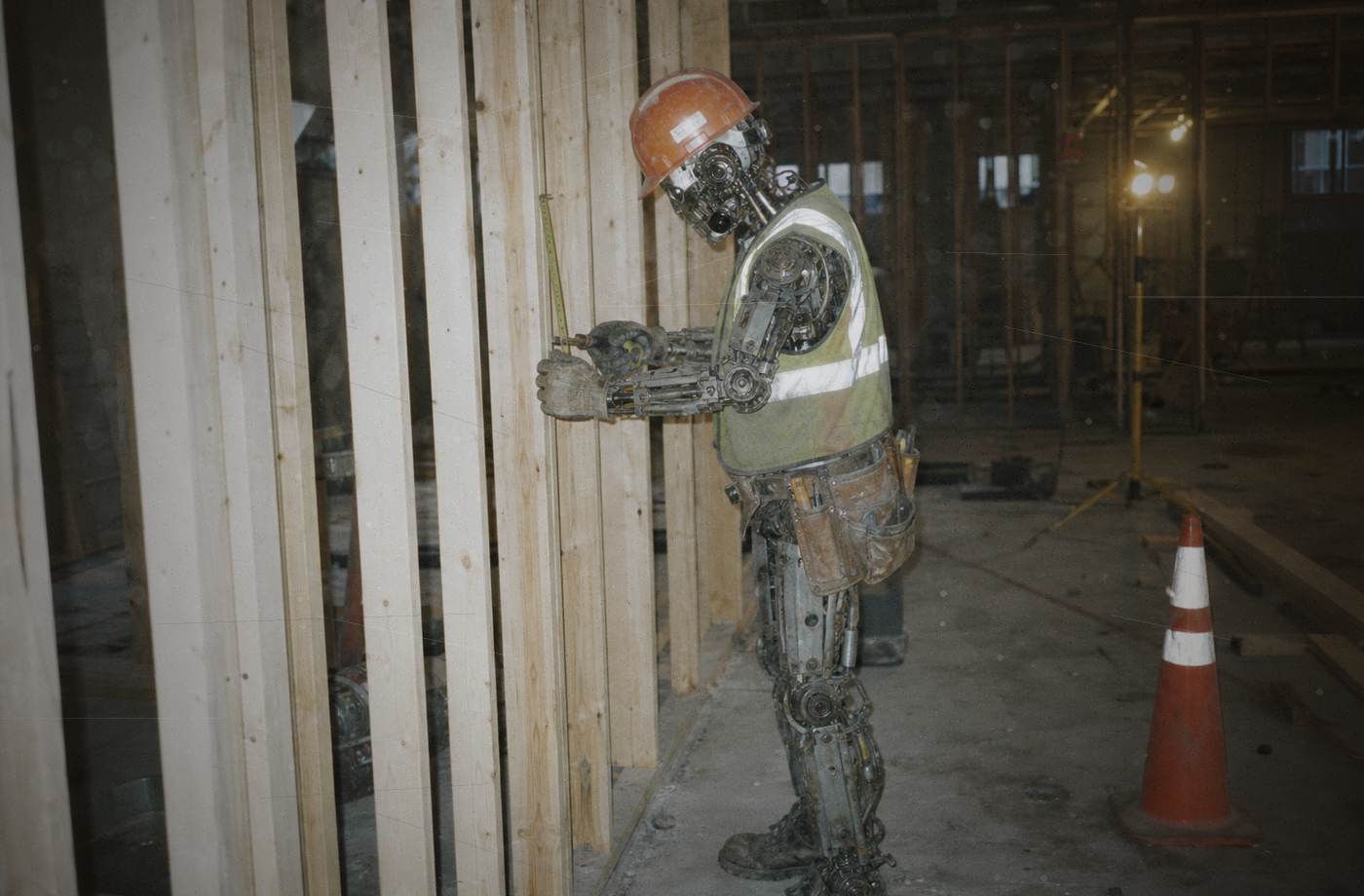 Distressed evidence photo of an automaton on a construction site.
